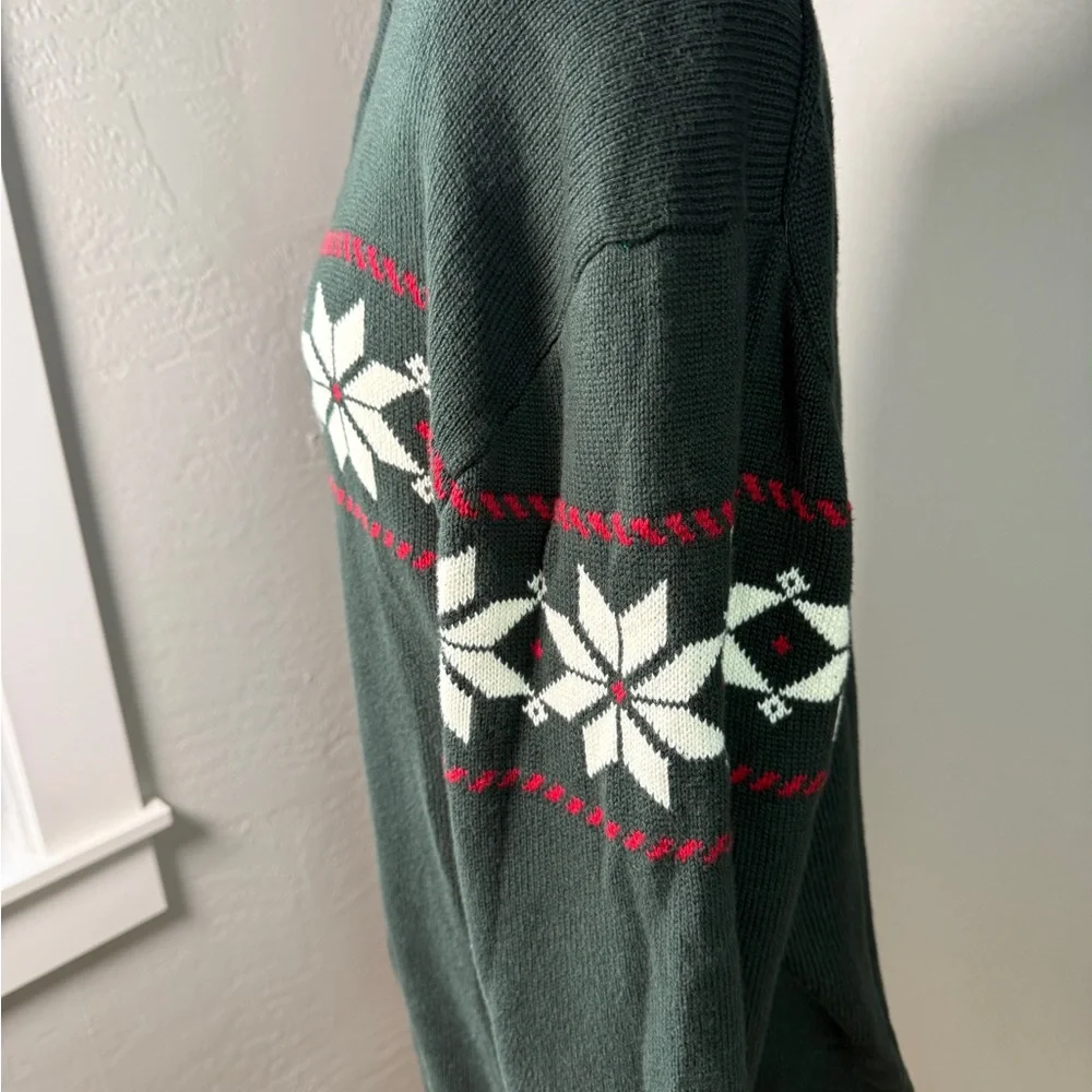 Unisex Weatherproof Vintage Holiday Green Fair Isle Sweater Cotton Size L